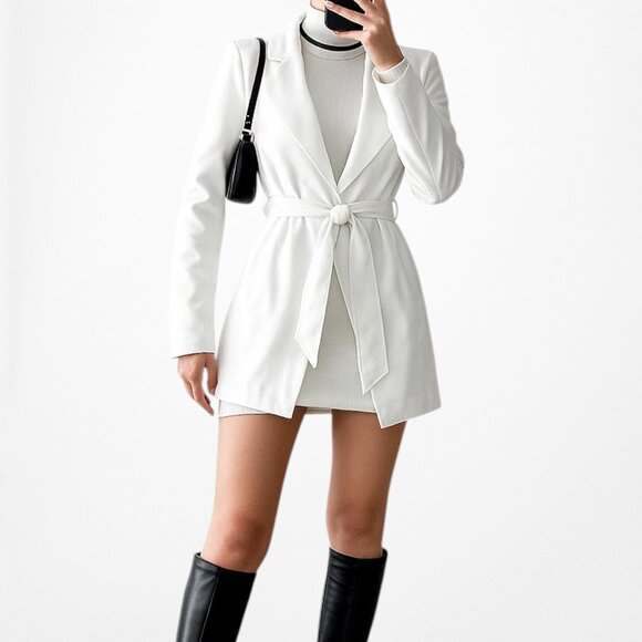 Vintage Y2K White Waist Tie Cardigan Blazer Jacket Size XS/S - Picture 3 of 9